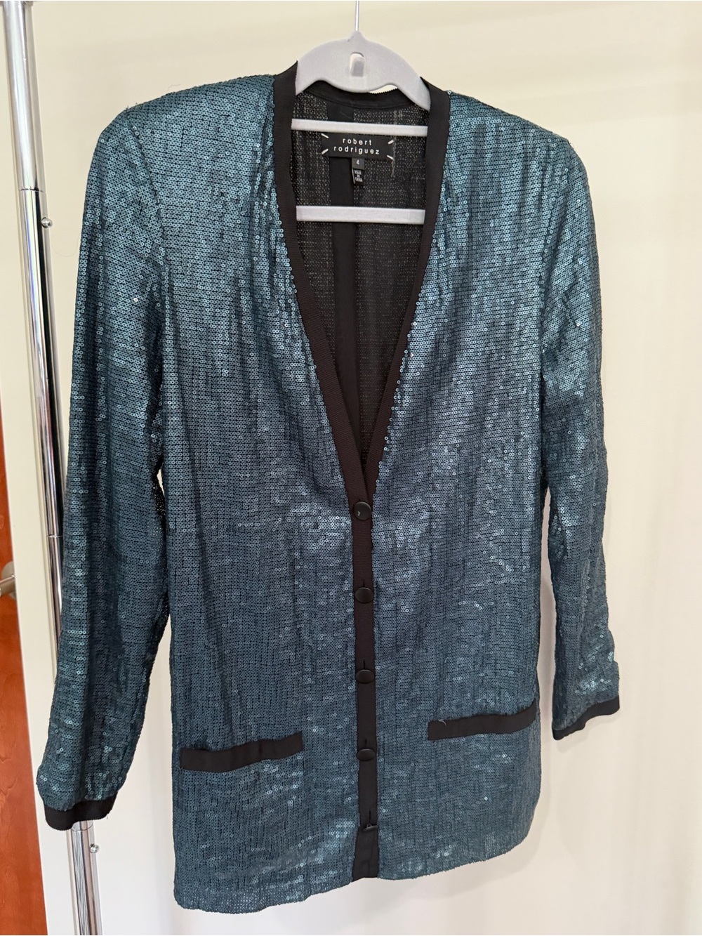 Robert Rodriguez Anthropologie Teal
Black Sequin Long sleeve Party Blazer - Sz 4